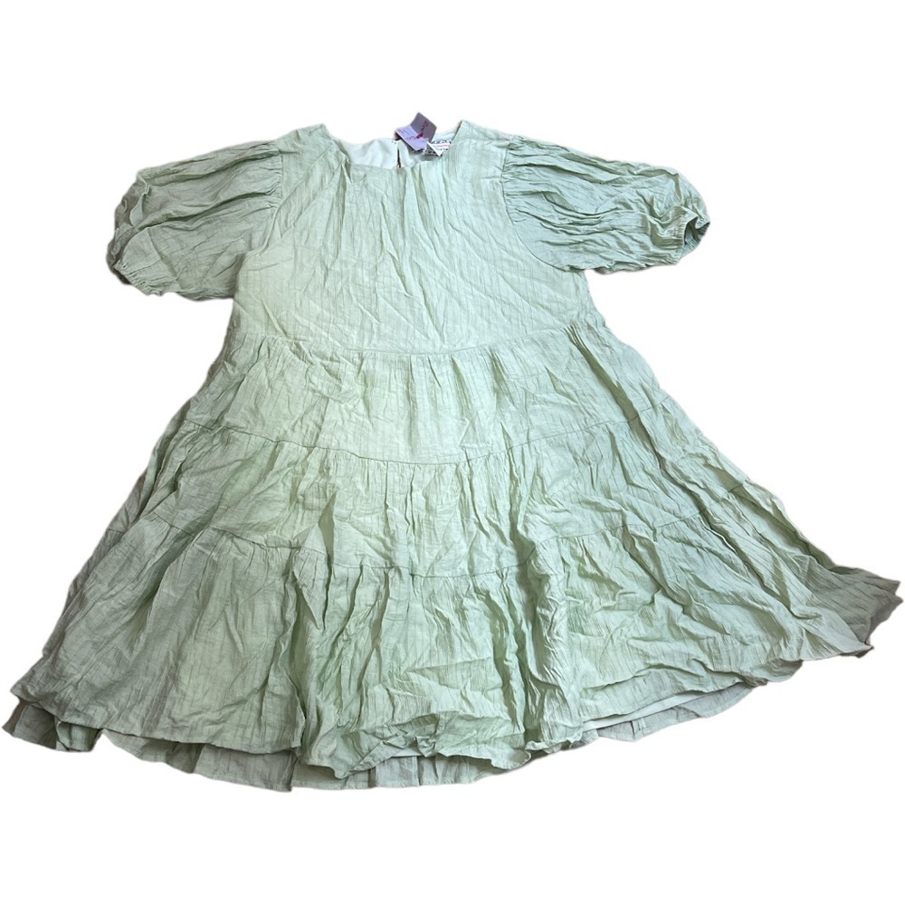 A. Calin Flying Tomato Tiered Babydoll Dress Sage Green Cottagecore Size L NWT